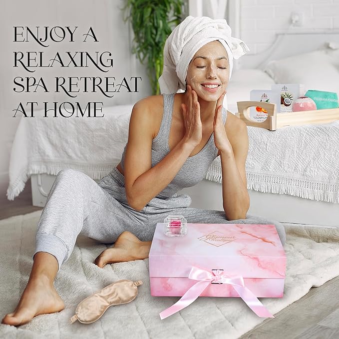 Luxury Spa Gift Set for Women - 9 Piece Self Care Package for Women, Birthday Gifts for Women - Full Size Spa Set with Plant-Based Superfoods, Minerals, & Vitamins - Gifts for Her Box