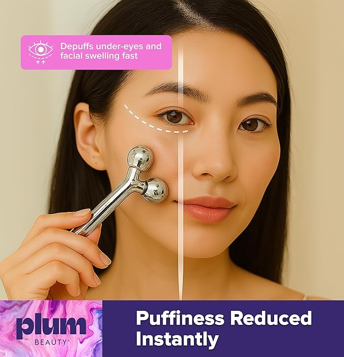 Contouring Dual Ended Silver Face Roller for Wrinkles and Lifting, - Face Rollers for Women, Men - Facial Roller supports lymphatic drainage, Skin Care Beauty Massager Facial Tool for Self Care