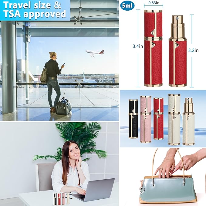 Refillable Travel Perfume Atomizer Bottle - 5ml Luxury Pocket Perfume Dispenser Pump, Travel Perfume Atomiser, Cologne Dispenser, Portable Size Sprayer Bottle for Traveling (Red)