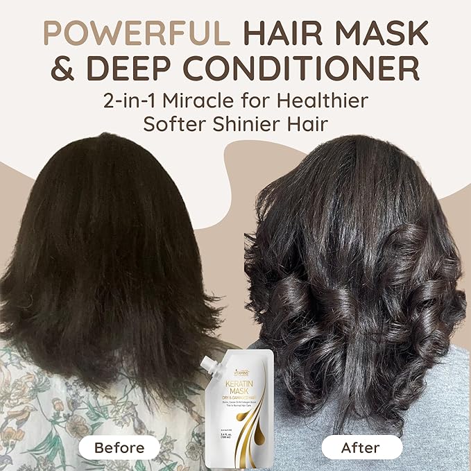 VITAMINS hair cosmetics Keratin Hair Mask - Deep Repair Conditioner with Biotin & Castor Oil - For Damaged, Dry, Curly, Straight, Thin & Fine Hair - Intense Collagen Protein Treatment