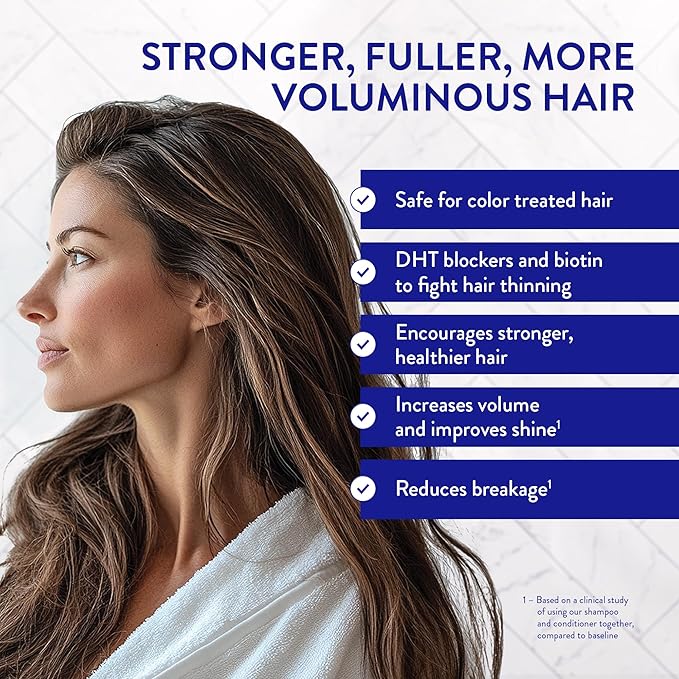 Routine Wellness Anti-Thinning Shampoo and Conditioner Set for Thinning Hair - Biotin DHT Blocker Women & Men - Color Safe Shampoo for Hair Loss & Healthier Hair - Jasmine & Orange Blossom (Pack of 2)