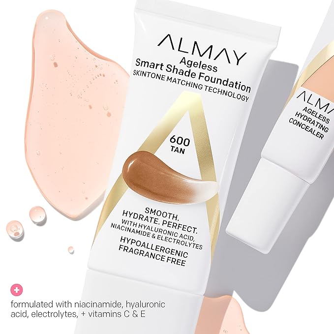 Almay Anti-Aging Foundation, Smart Shade Face Makeup with Hyaluronic Acid, Niacinamide, Vitamin C & E, Hypoallergenic-Fragrance Free, 700 Spice, 1 Fl Oz (Pack of 1)