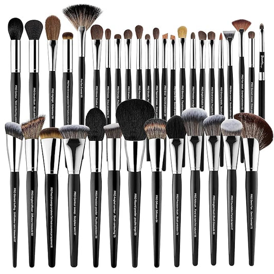 Bueart Design 36Pcs PRO Grade Natural Goat Hair Pony Bristles Makeup Brushes Set with Super Holder Professional-Grade Precision & Luxury Brush for beauty enthusiasts&professionals Makeup Artist