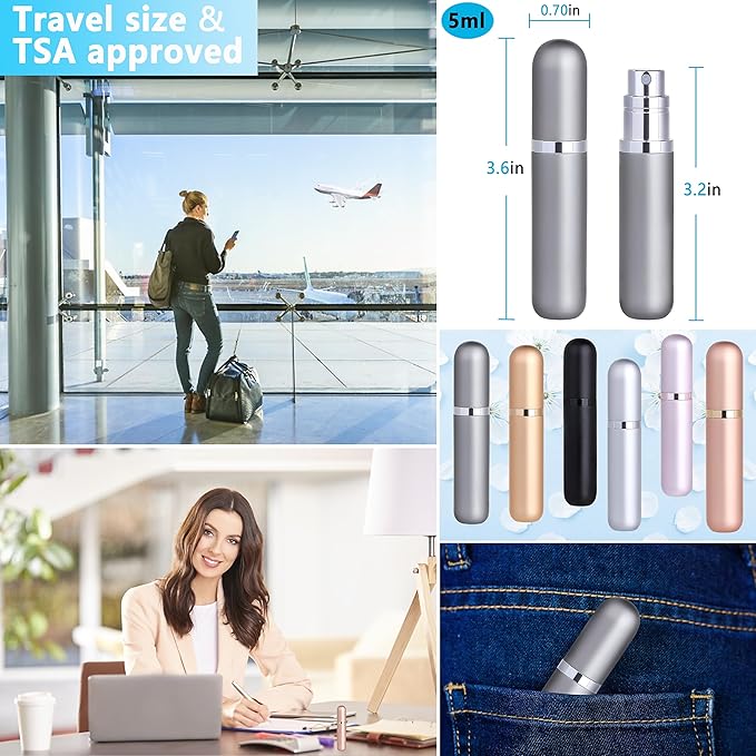 Travel Refillable Perfume Atomizer Bottle 3-Pack 5ml Leakproof Travel Perfume Refillable Bottle (Black & Gold & Silver)