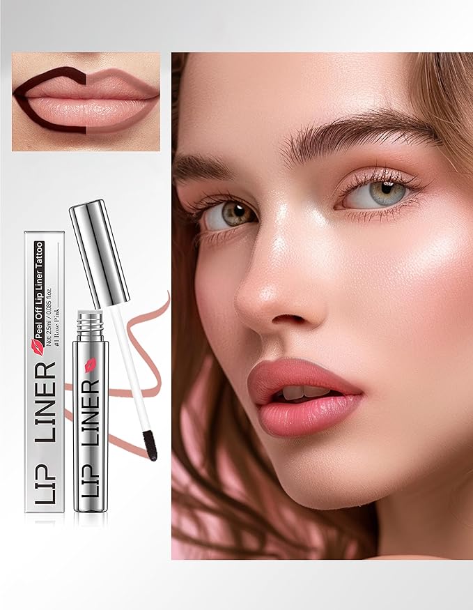 Erinde Lip Liner Peel Off Lip Stain, Long Wear Tattoo Lip Liner with Tweezer, Matte Peel Off Lipliner Stain, Long Lasting, Waterproof, Transfer-proof, Easy to Use & Natural Finish, Neutral Mauve