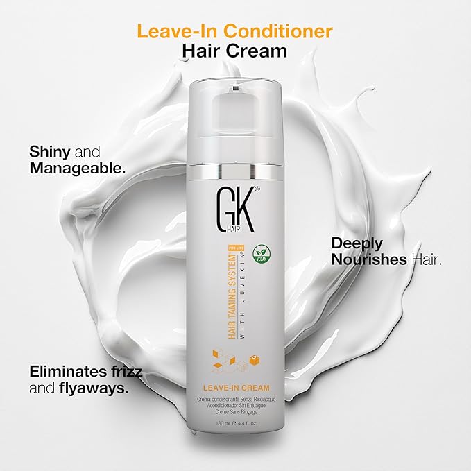 GK HAIR Global Keratin Leave In Conditioner Cream (4.4 Fl Oz/130ml) Conditioning Hydrating Smoothing Moisturizing & Frizz Control For Dry Damaged Hair Taming before Swimming or Exercise