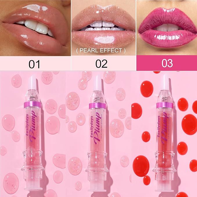 3 Colors Lip Plumping Booster, Spicy Lip Plumper Gloss Lip Oil, Ultra-Hydrating & Nourishing Glossy Finish Fuller Natural Lip Gloss, Plump & Pout Lip Plumper for Women Girls, Set #01,02,03