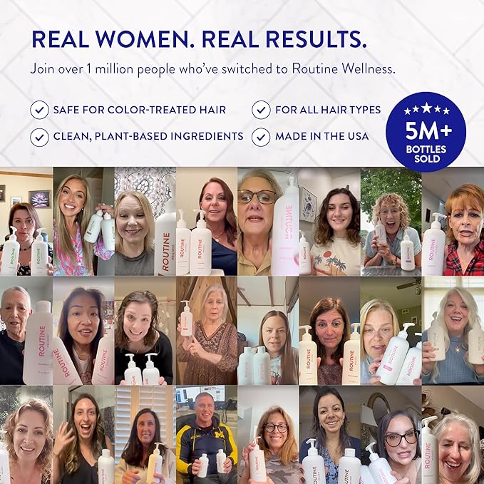 Routine Wellness Anti-Thinning Shampoo for Thinning Hair - Biotin DHT Blocker Women & Men - Color Safe Shampoo for Hair Loss & Healthy Hair - Citrus & Lemon Blossom - 14oz