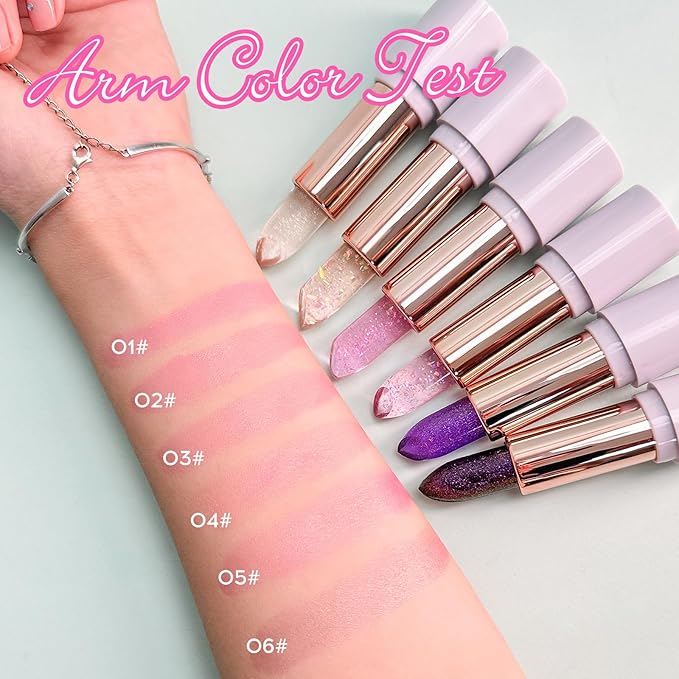 Pink Shimmer Lipstick, Ph Mood Magic Color Changing Lip Balm Plumping Glimmer Glow Lipstick Hydrating Lip Glow Oil Lasting Tinted Lip Balm Moisturizing Lips Care Temperature Jelly Lipstick(3#)