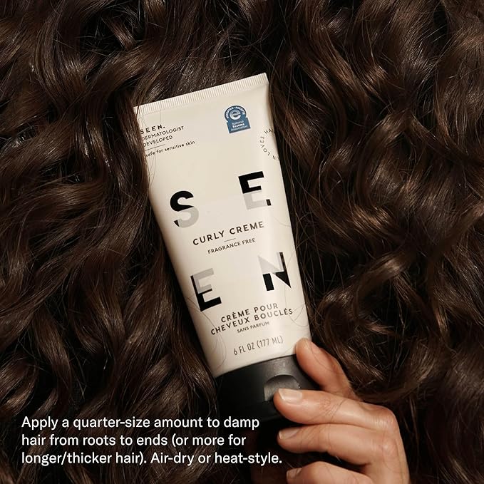 SEEN Curly Creme, Fragrance Free - Non-Comedogenic & Sulfate Free Curl Defining Styling Hair Cream- Anti Frizz- Heat Protectant- Safe for Sensitive Skin