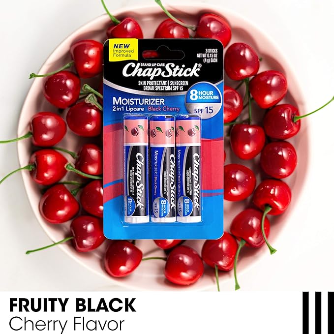 ChapStick Moisturizer 2-in-1 Lipcare SPF 15 Black Cherry 3-Pack + Classic Cherry Lip Balm 2-Pack, 0.15 Oz Ea (5 Piece Set)