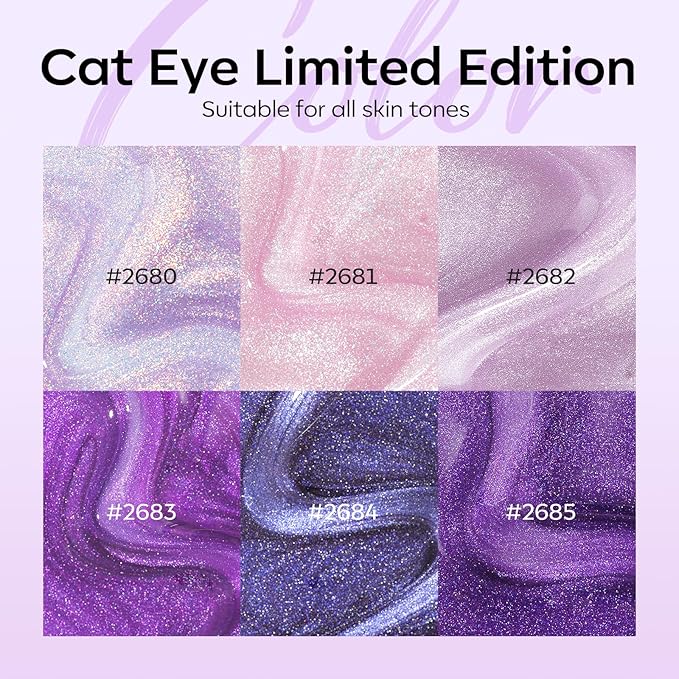 modelones Cat Eye Gel Nail Polish, 6 Colors Purple Pink Glitter Gel Polish Set with Magnet Sparkle Galaxy Series Nail Polish Kit Soak Off Led Nail Art Manicure Salon DIY Gifts