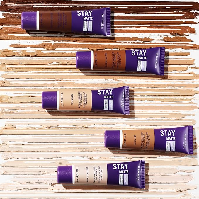 Rimmel London Stay Matte Liquid Mousse - 202 Sun Beige - Foundation, Lightweight, Shine Control, Oil-Free, 1oz