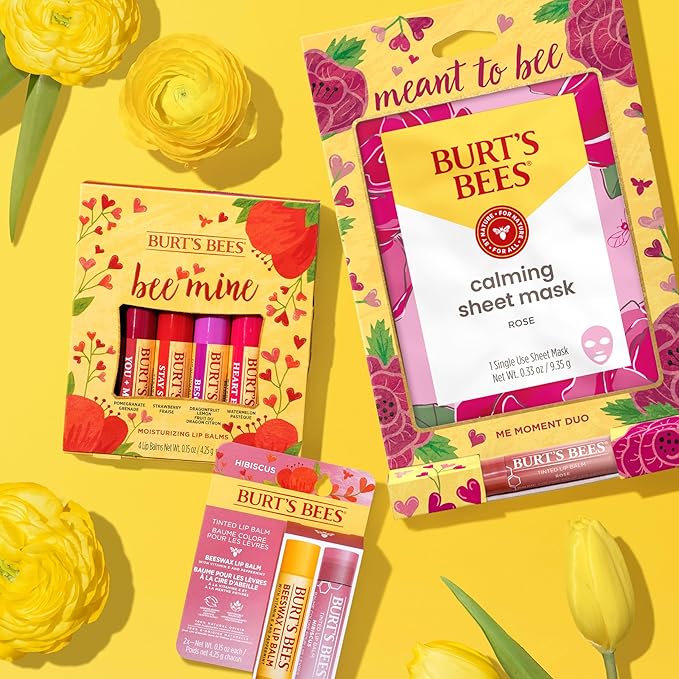 Burt's Bees Bee Mine Lip Balm Gift Set, Strawberry, Dragonfruit Lemon, Pomegranate and Watermelon, 4 Personalized Lip Balms, Pack May Vary