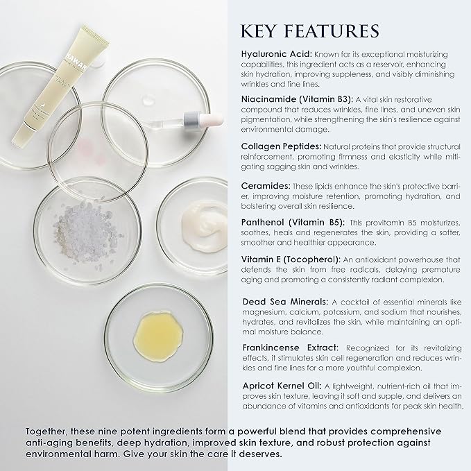 KAWAR Dead Sea Anti-Aging Face & Neck Cream | Hyaluronic Acid, Collagen, Niacinamide | Anti-Wrinkle Moisturizer for Women & Men, 1 oz