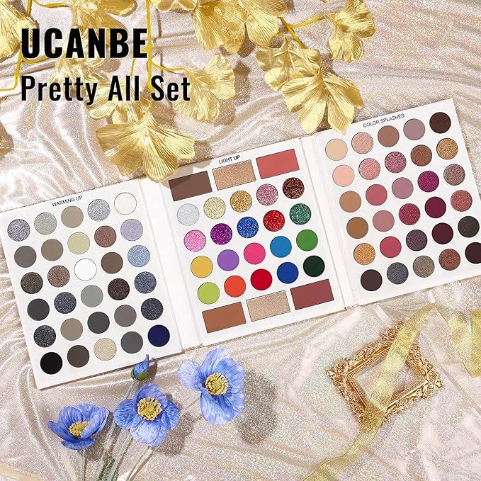 UCANBE Eyeshadow Makeup Palette 86 Colors, Matte Black Grey Silver Smokey Goth Eye Shadows+Chunky Pressed Glitters+Bright Colorful Neon Shades+Rosy Rusty Neutrals for Every Day & Halloween Make Up