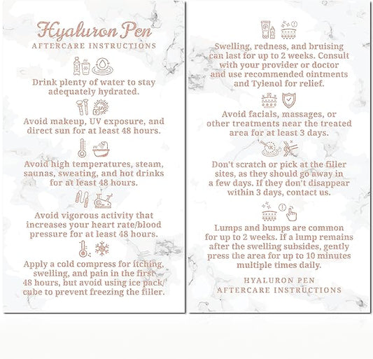 100 Pack - Premium Hyaluron Pen Lip Filler Aftercare Instructions Card 2 x 3.5" Accessories Supplies Kit Care - HP21A100_N