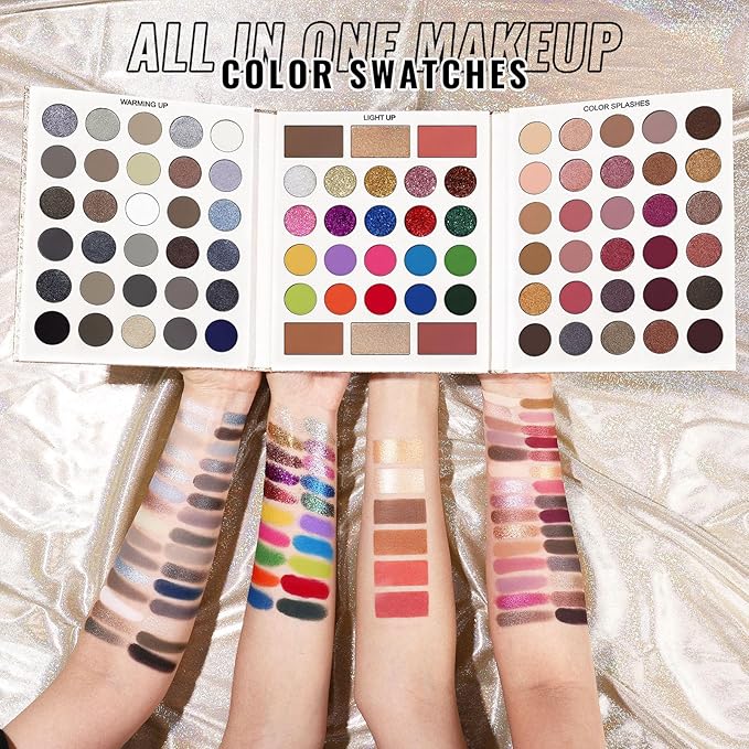 UCANBE Eyeshadow Palette with Brushes Makeup Sets, Pigmented Eye Makeup Pallet Holiday Gift Set, Goth Smokey Rosy Neutral Glitter Rainbow Eye Shadows & Contour Highlight Blush All-in-One Make Up Kit