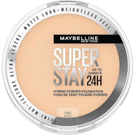 Maybelline Super Stay Up to 24HR Hybrid Powder-Foundation, Medium-to-Full Coverage Makeup, Matte Finish, 220, 1 Count