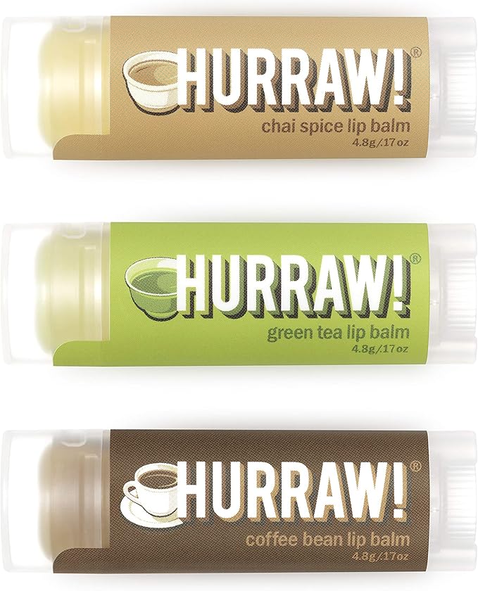 Hurraw! Chai Spice, Green Tea, Coffee Bean Lip Balms, 3 Pack Bundle: Organic, Certified Vegan, Cruelty and Gluten Free. Non-GMO, 100% Natural Ingredients. Bee, Shea, Soy and Palm Free. Made in USA