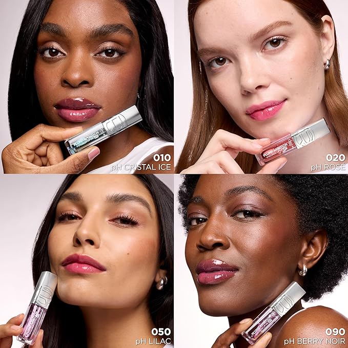 L'Oreal Paris Plump Ambition pH Hyaluron Lip Oil, Color Shifting Lip Tint with 24HR Hydration, Volumizing Shine and Lasting Color, 090 pH Berry Noir