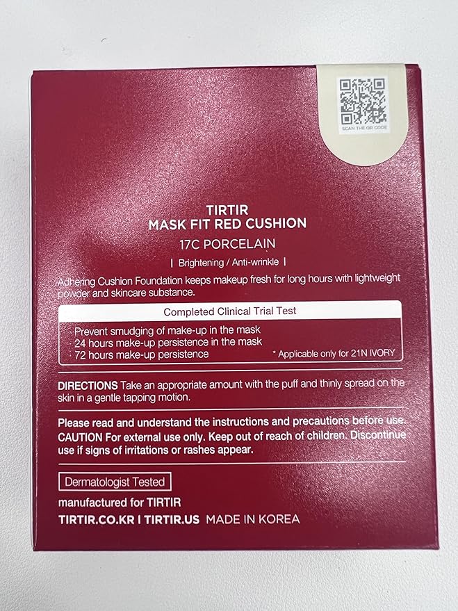 TIRTIR Mask Fit Red Cushion Foundation | Full coverage, Weightless, Skin fit, Satin Glow Finish, Korean Makeup, beauty, Tattoo cover up, Buildable (#17C Porcelain, 0.63 Fl Oz)