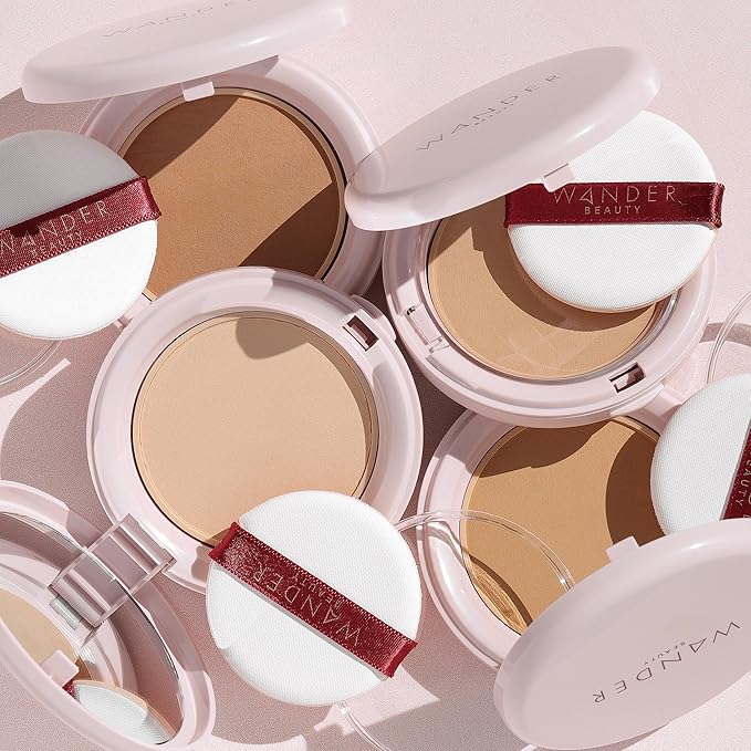 Wander Beauty Wanderlust Powder Foundation - Deep - Blurs and Evens Skin Tone - Perfects and Hydrates With Hyaluronic Acid, Aloe, Honeysuckle, & Vitamin E - Lightweight, Buildable Coverage - 0.31 oz
