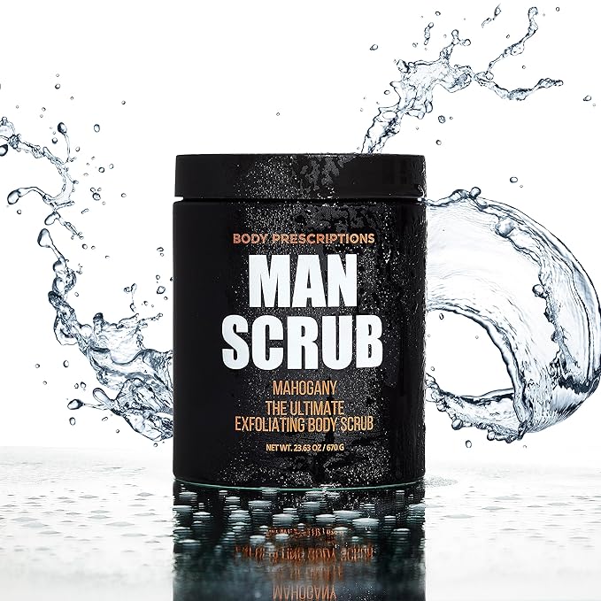 Body Prescriptions Men’s Exfoliating Body Scrub – Ultimate Skin Cleansing Wash in Jar with Twist-Top Lid, For All Skin Types, 21 Ounce (Pack of 2), Mahogany