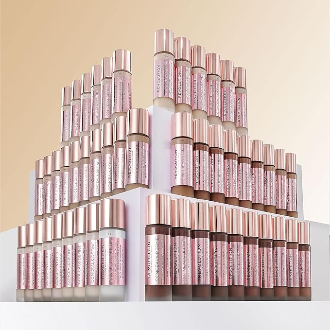 Revolution Beauty, Conceal & Define Foundation, Full Coverage, Long-Lasting Matte Finish, Vegan & Cruelty Free, F10 Medium Skin Tones, 0.8 Fl.Oz.
