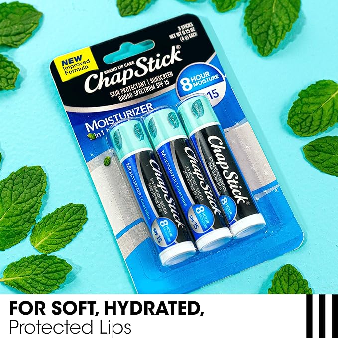 ChapStick Moisturizer 2-in-1 Lipcare SPF 15, Cool Mint, 3-Pack – Sunscreen Lip Balm with Aloe Vera and Vitamin E, 0.15 Ea